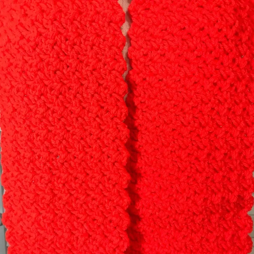 NWT Handmade Crochet Textured Winter Neon Orange Scarf 74” & Beanie